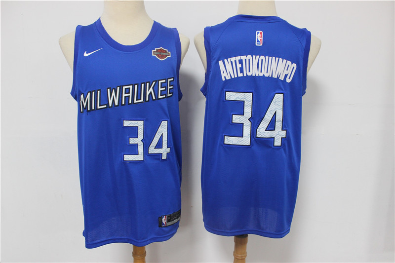 Men Milwaukee Bucks 34 Antetokounmpo Blue Nike Game NBA Jerseys